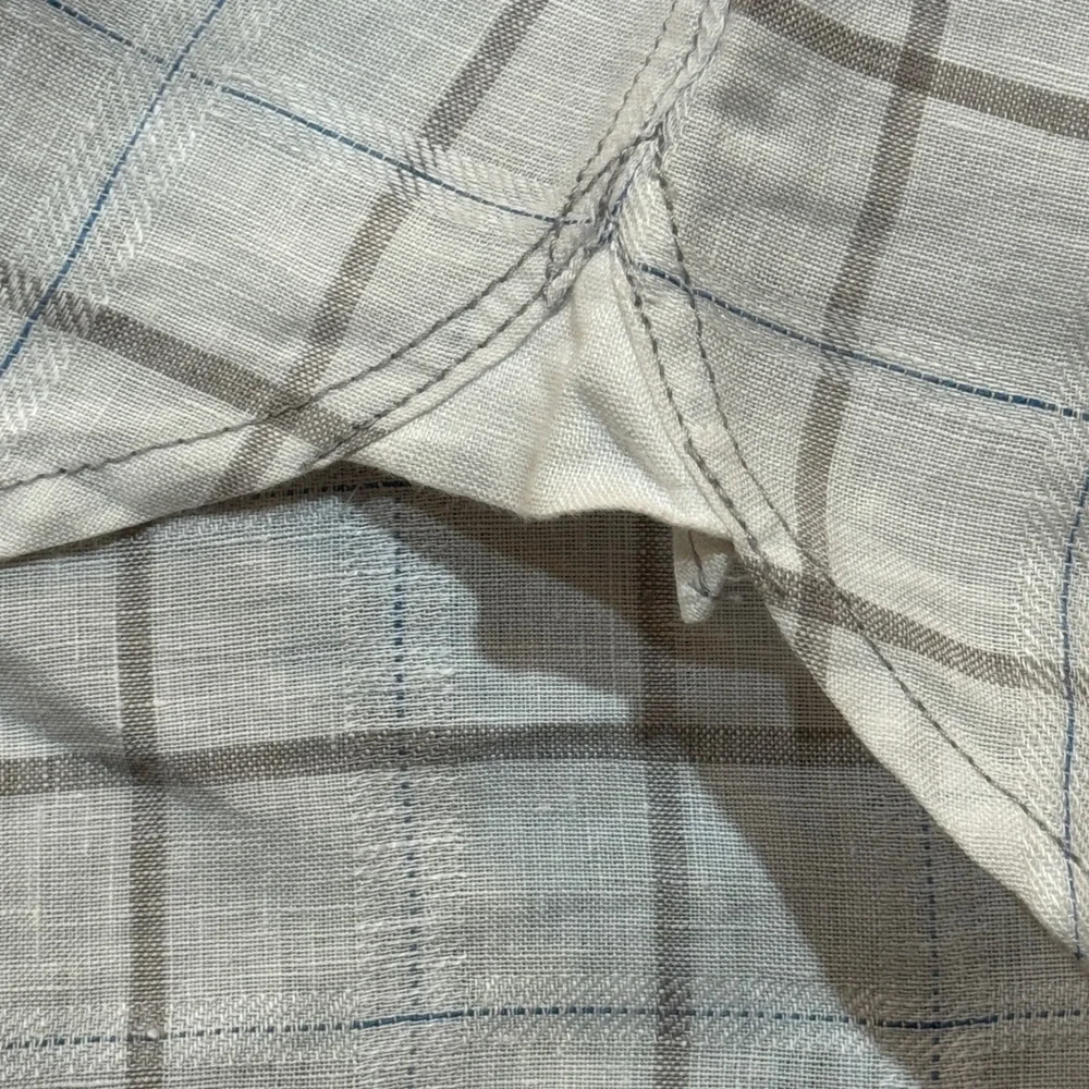 Raffi Pure Linen Button Up Shirt Mens XXL White Plaid Long Sleeve Summer Comfort